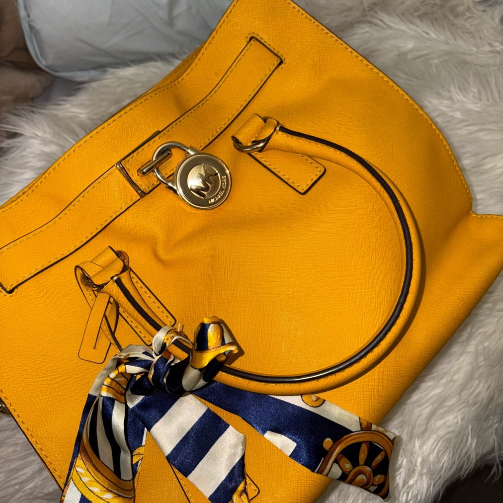Michael Kors Mustard Yellow Tote with Scarf Accent